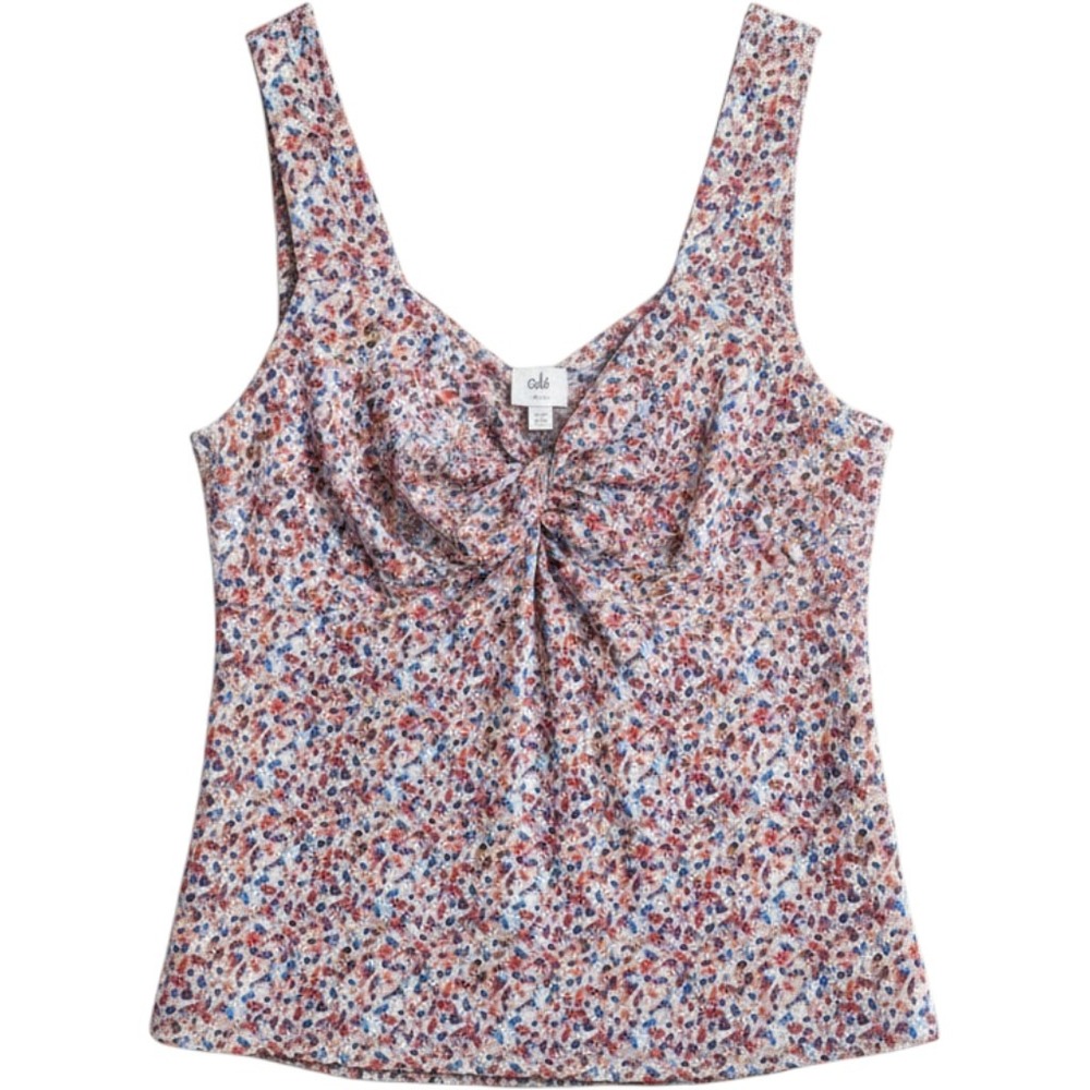 Cabi Floral Twist Front Tank Top Multi Color Ditsy Print V-Neck Sleeveless